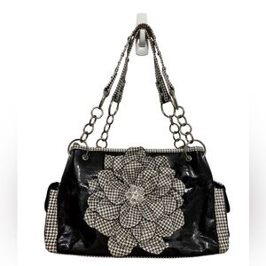 Y2K Black and White Women's Flower Houndstooth Bag Purse
